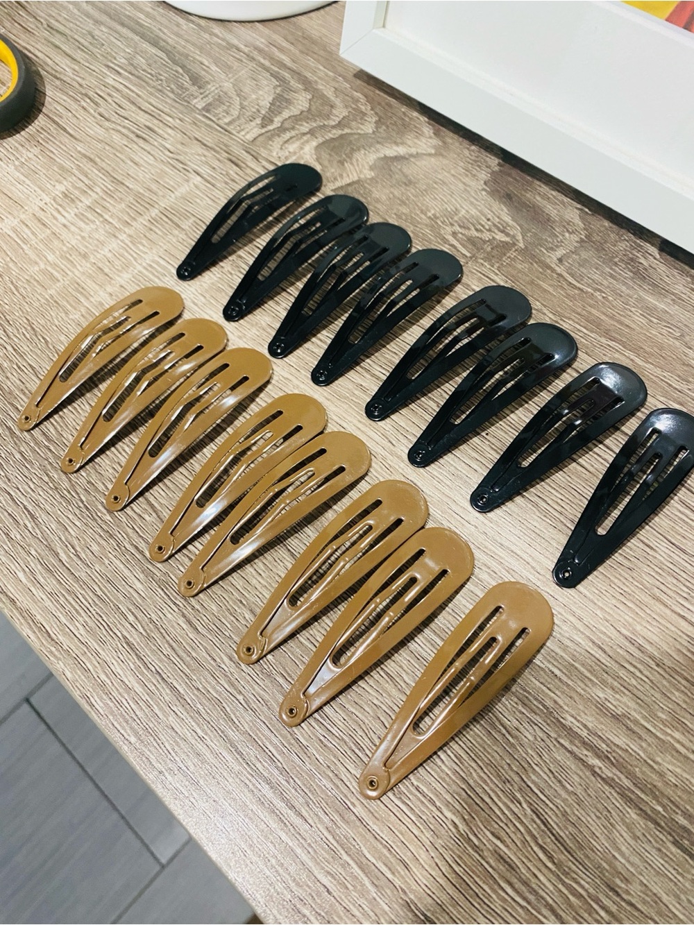 Set of Big Black and Tan Metal Snap Hair Clips - 16 Pack size 2.7”